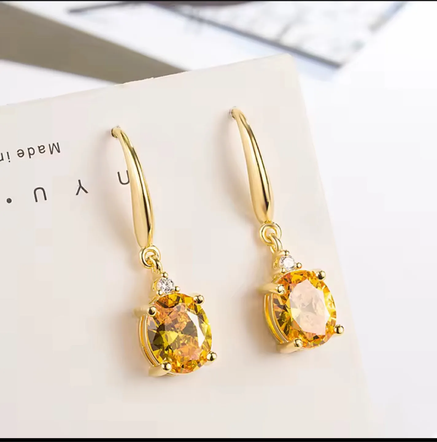 Yellow Gemstone Drop Earrings thumbnail