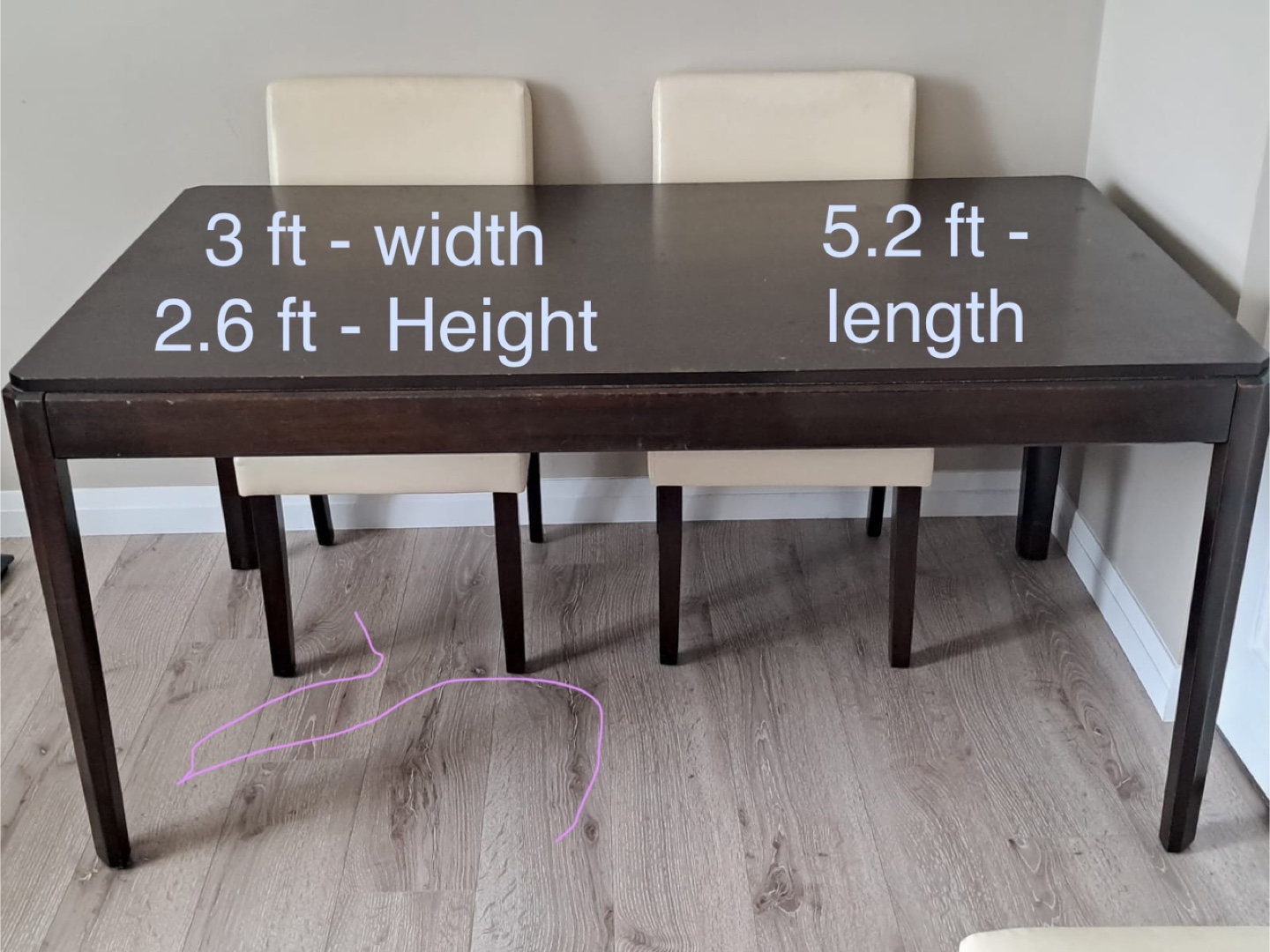 Dining Table with 4 Chairs - 5.2 ft Length
