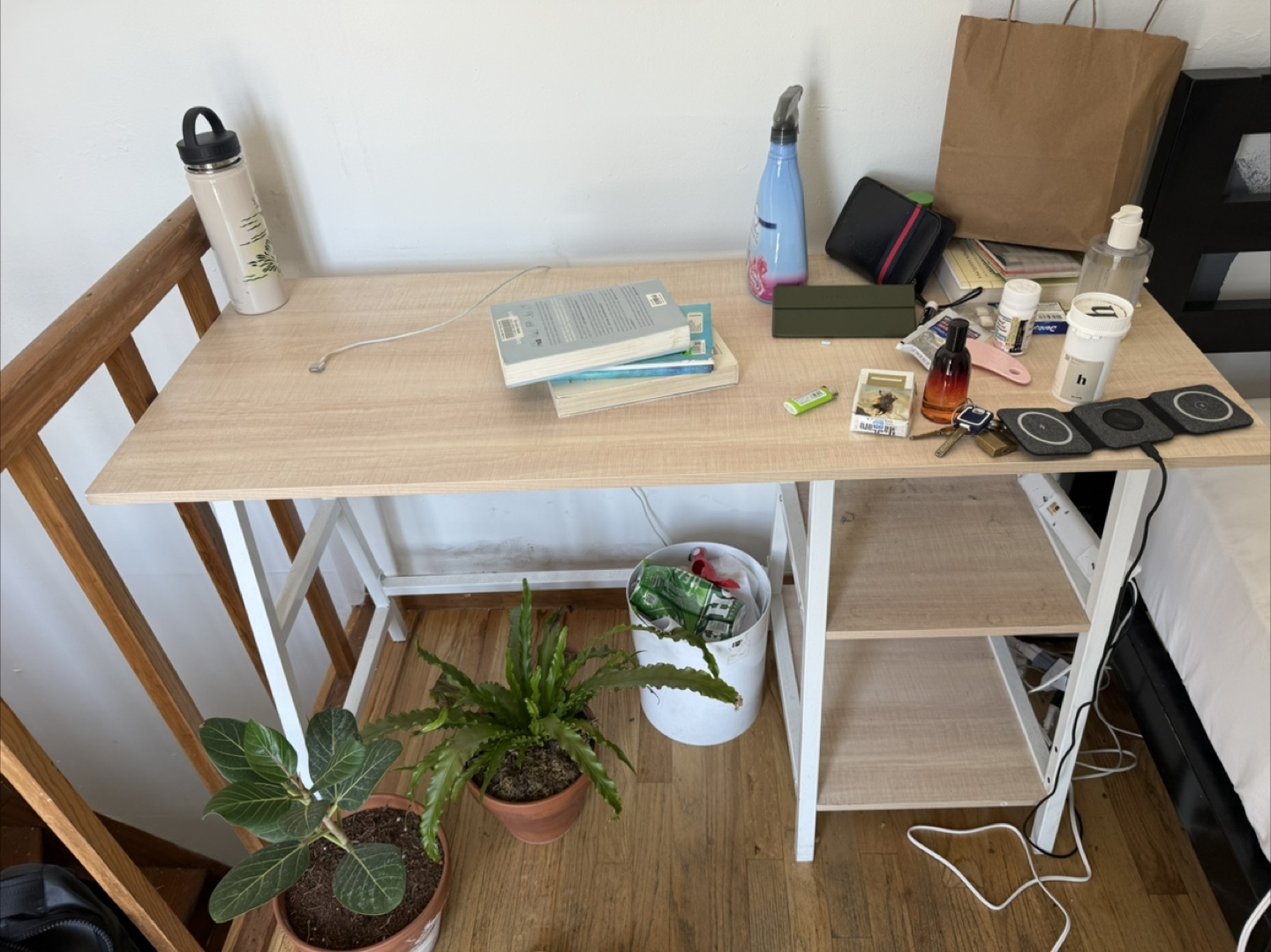 Wooden Desk with White Frame