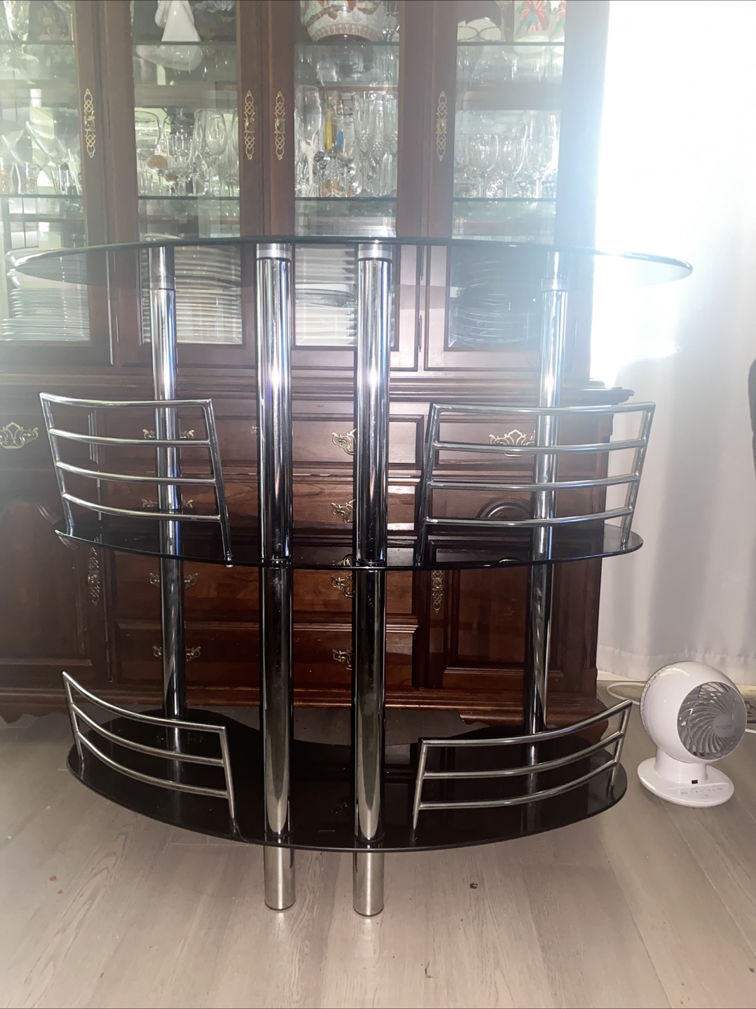Glass Bar Table with Chrome Accents