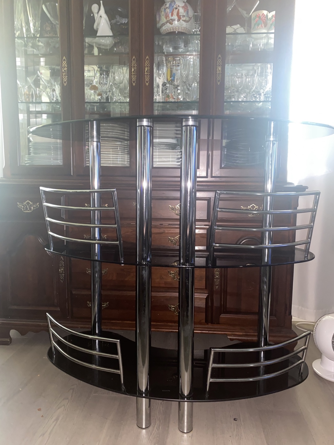 Glass Bar Table with Chrome Accents - photo 2