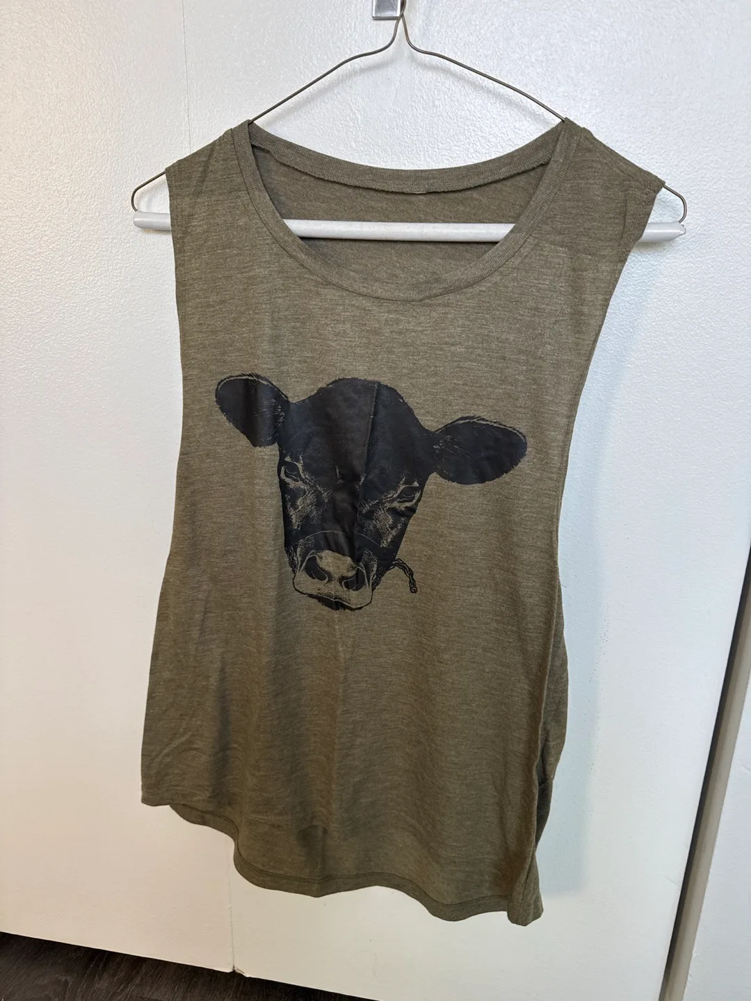 Olive Green Cow Graphic Tank Top image indicator(2)