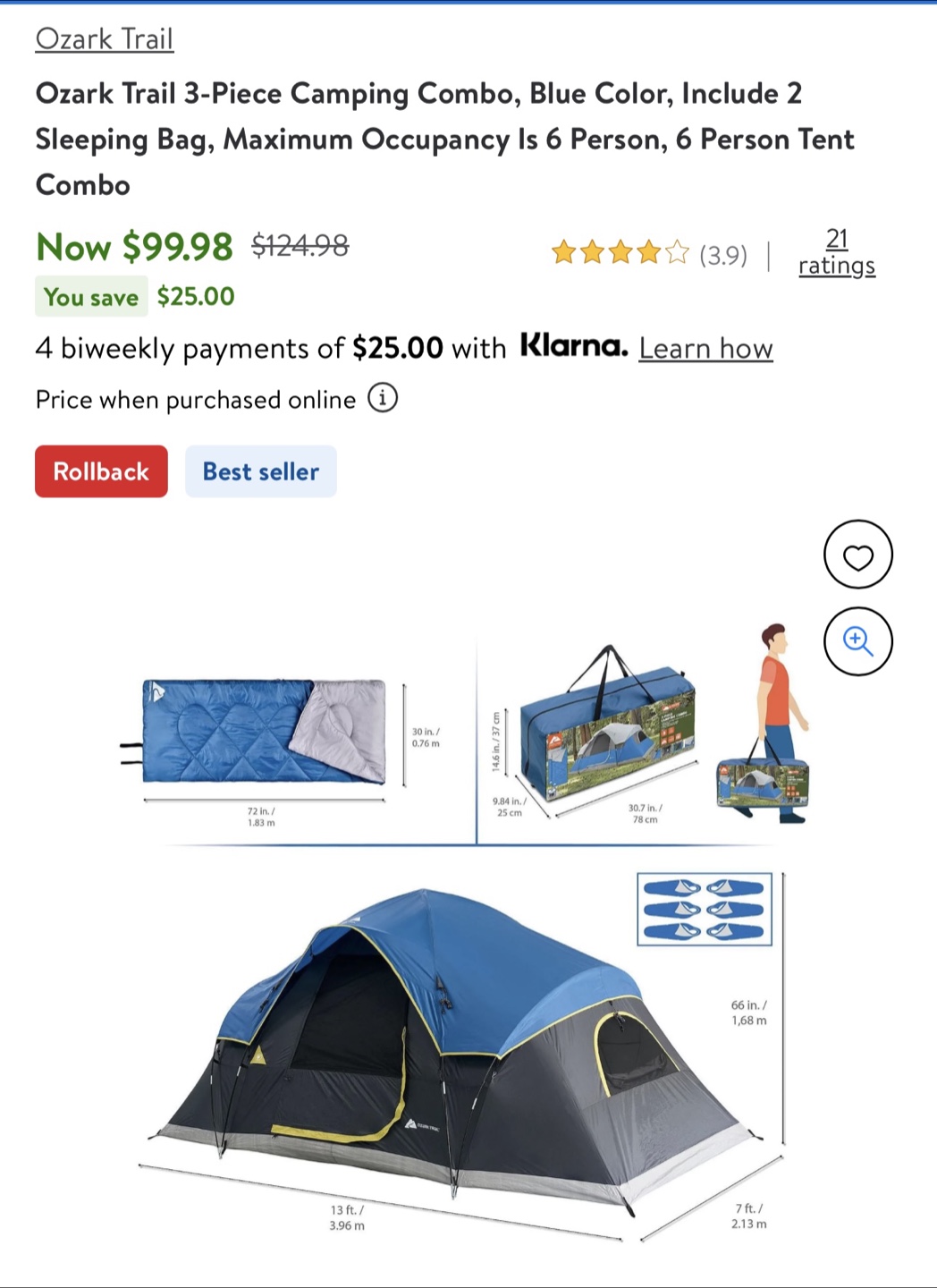 Ozark Trail 3-Piece Camping Combo - Blue