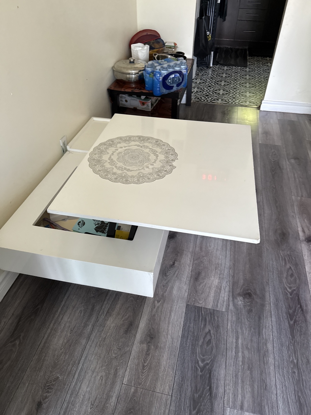 White Lift Top Coffee Table with Drawer - photo 2