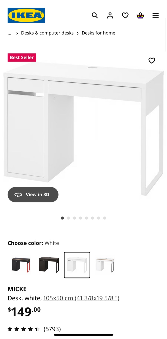 IKEA MICKE White Desk & Office Chair