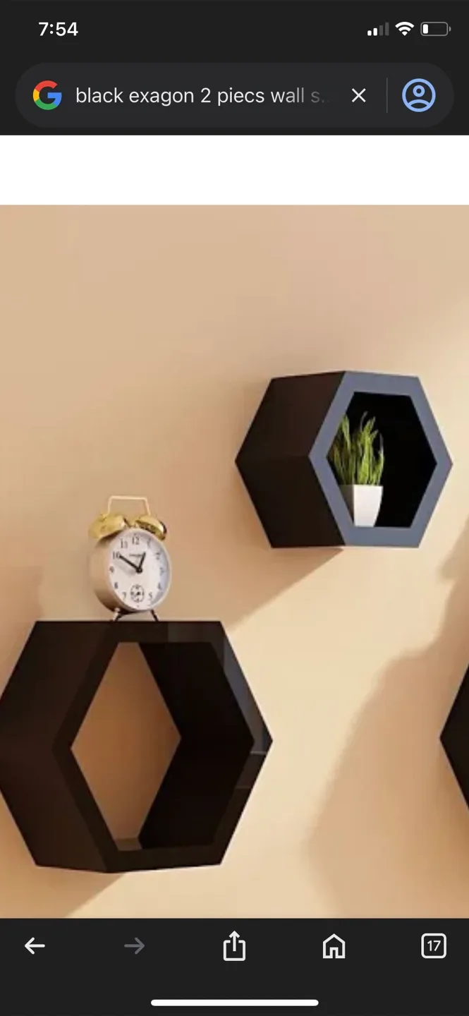 Black Hexagon Wall Shelves - Set of 2 thumbnail