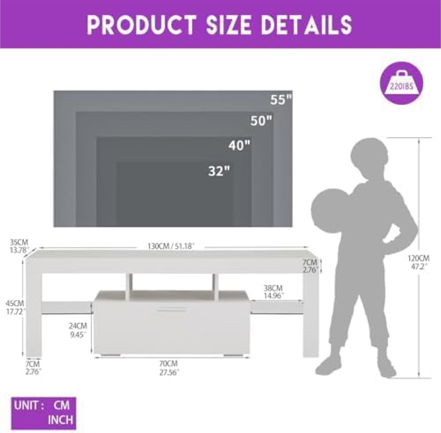 White TV Stand for up to 75 inch TV - photo 5
