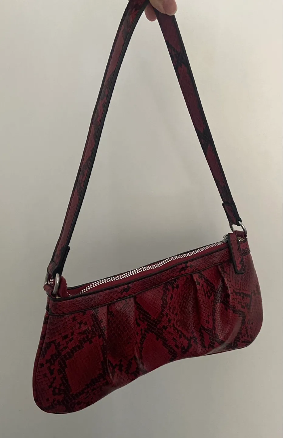 Red Snakeskin Print Shoulder Bag