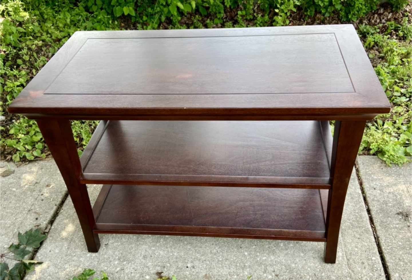 Dark Brown Wood End Table with Shelves