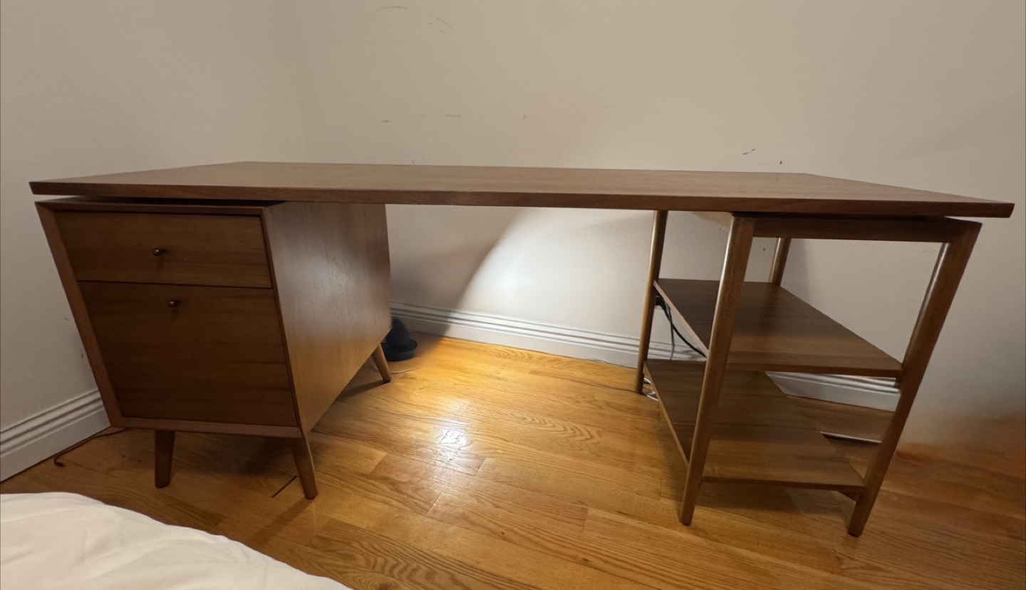 Mid-Century Modern Wood Desk with Shelves