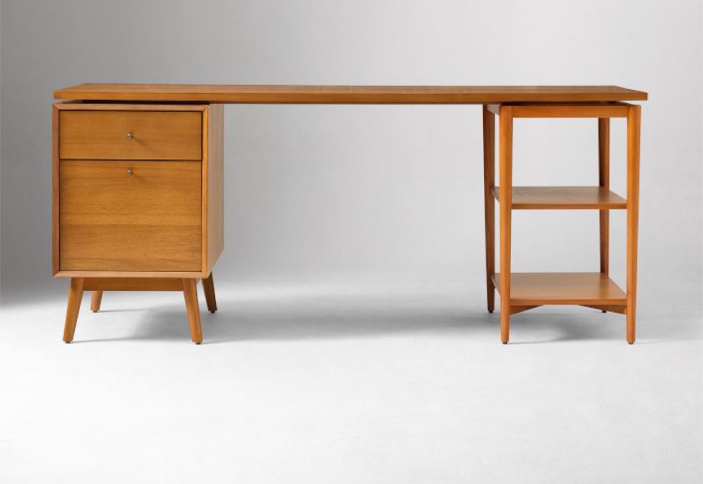Mid-Century Modern Wood Desk with Shelves - photo 4