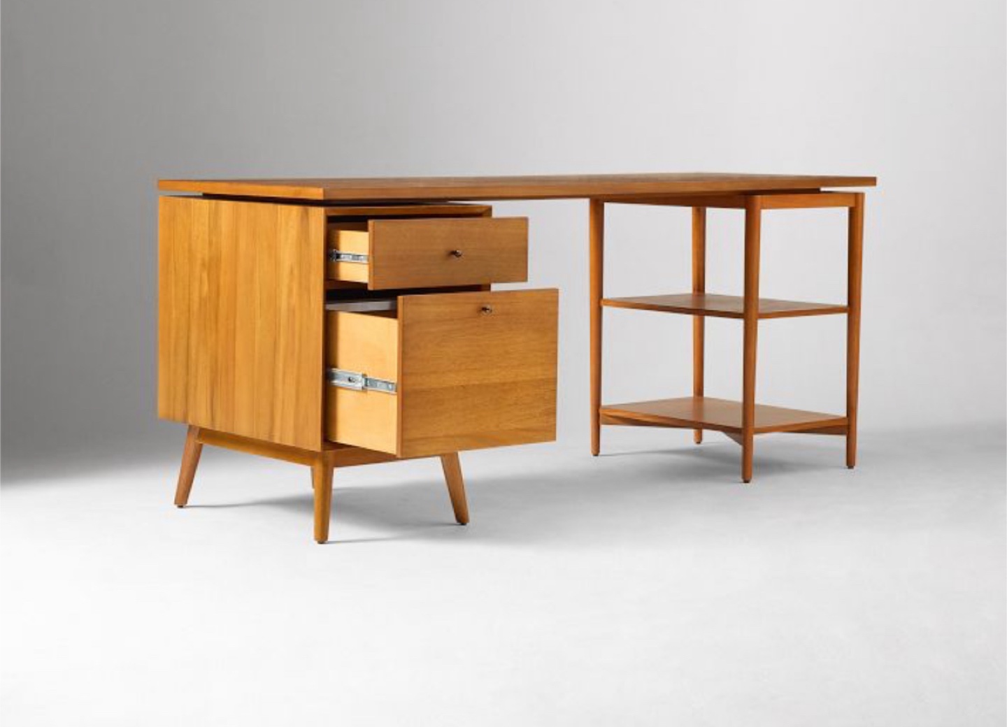 Mid-Century Modern Wood Desk with Shelves - photo 3