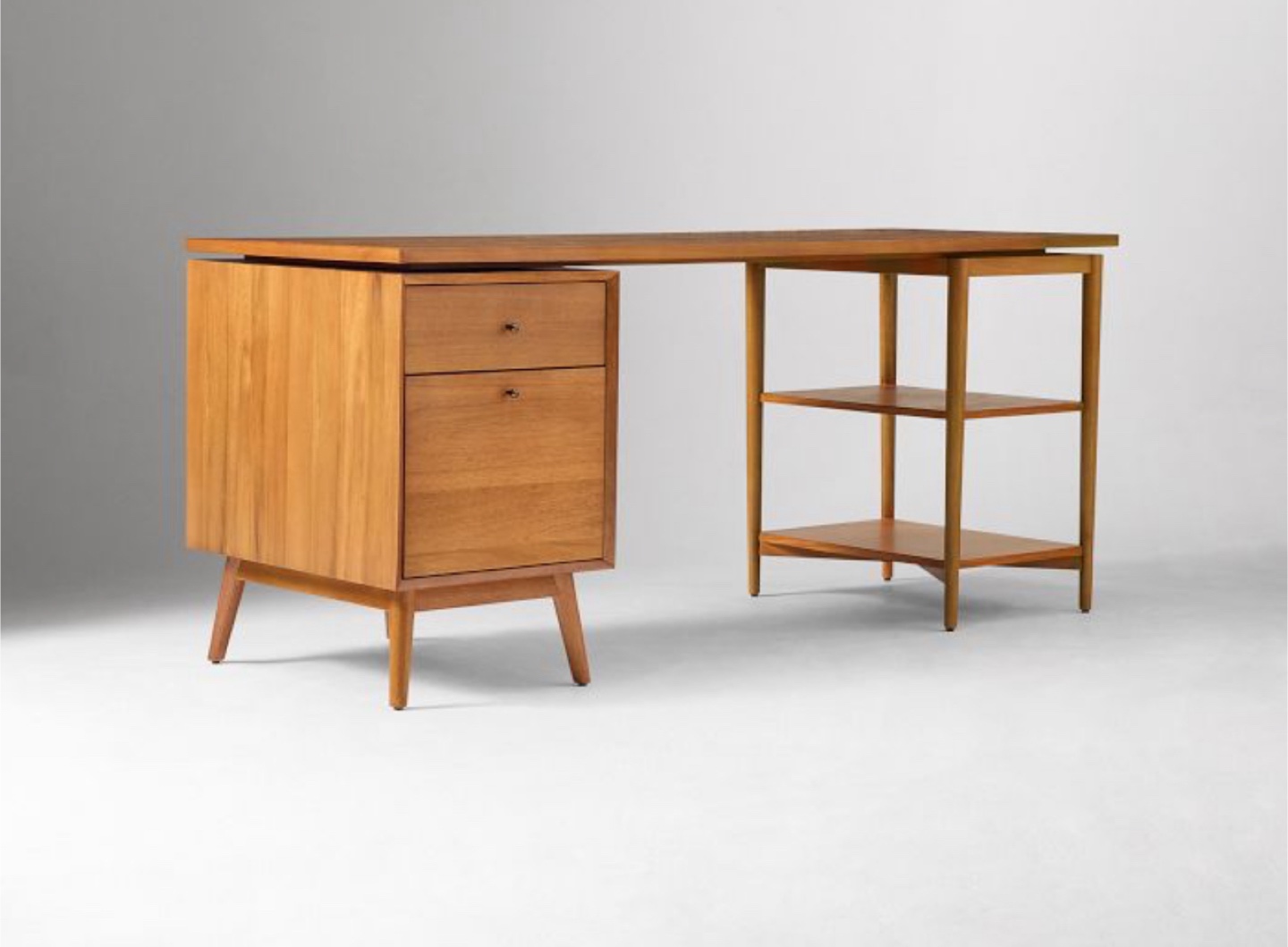 Mid-Century Modern Wood Desk with Shelves - photo 2