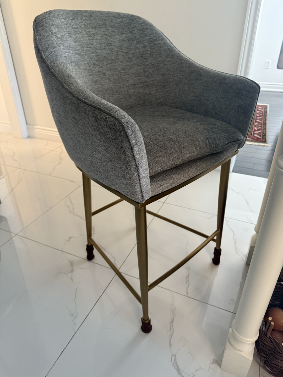 Grey Fabric Bar Stool with Gold Legs