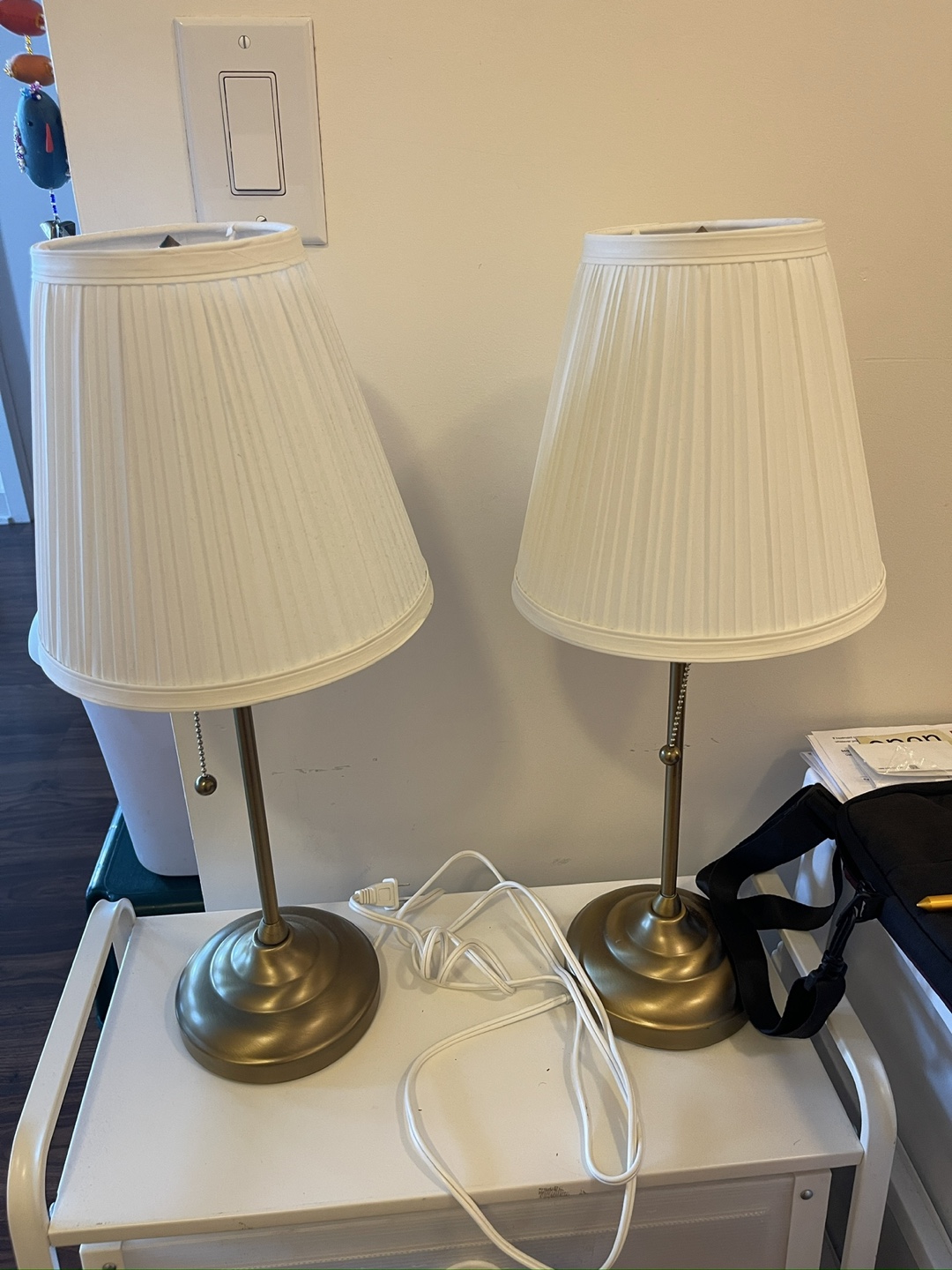 Pair of Table Lamps with White Shades