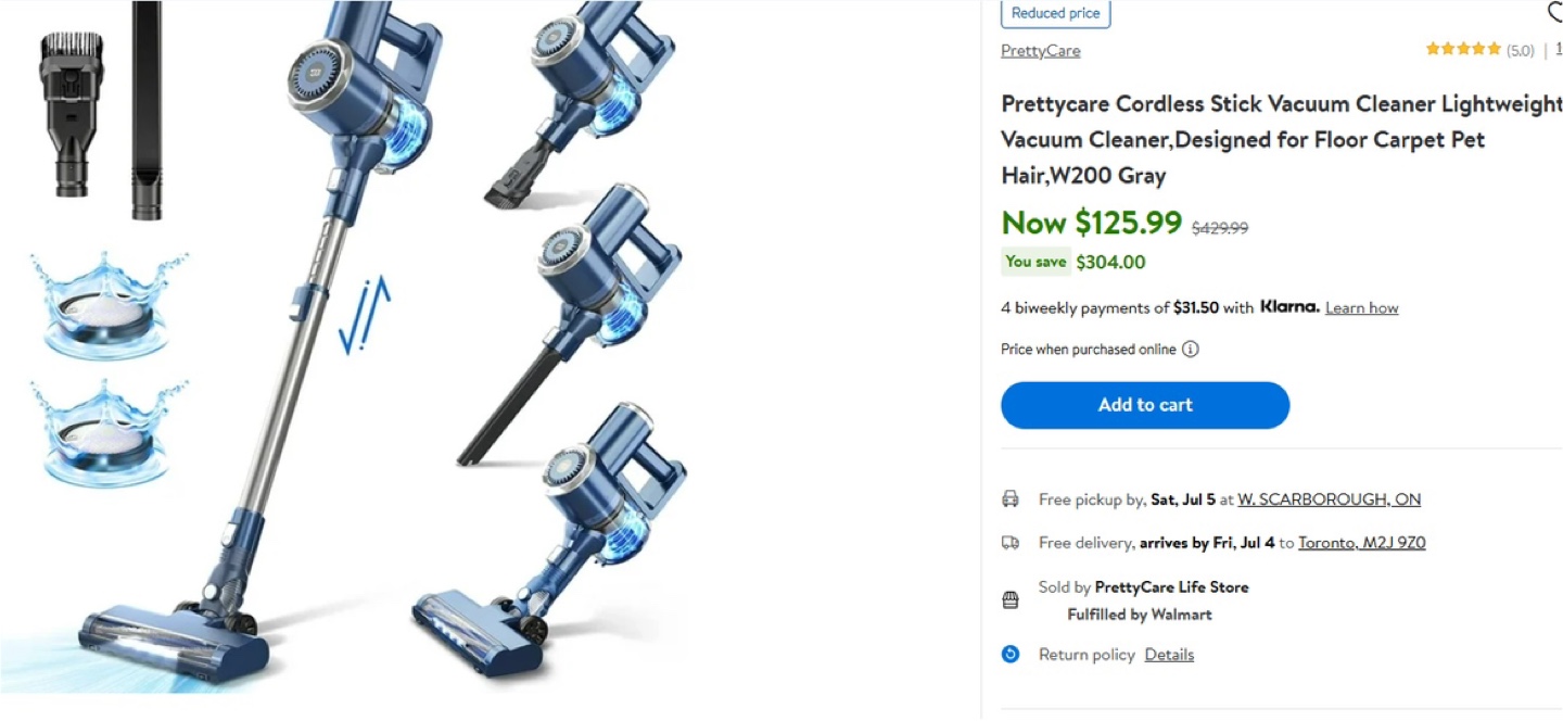 PrettyCare Cordless Stick Vacuum Cleaner - Like New!