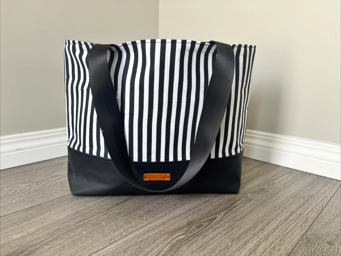 Striped Tote Bag with Floral Interior thumbnail