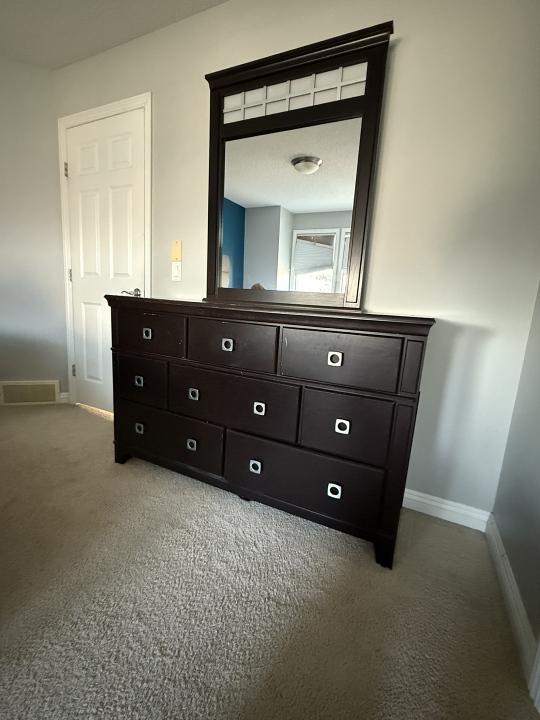 Dark Brown Dresser with Mirror & Nightstand Set