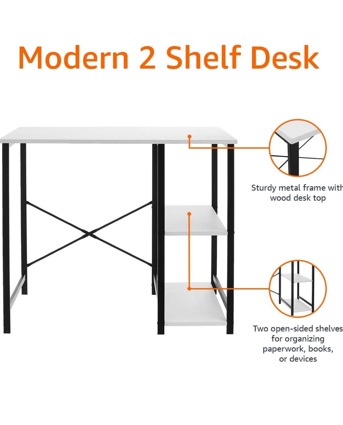 Modern White & Black 2 Shelf Desk - photo 5