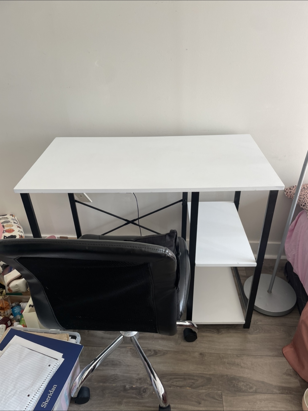 Modern White & Black 2 Shelf Desk - photo 3