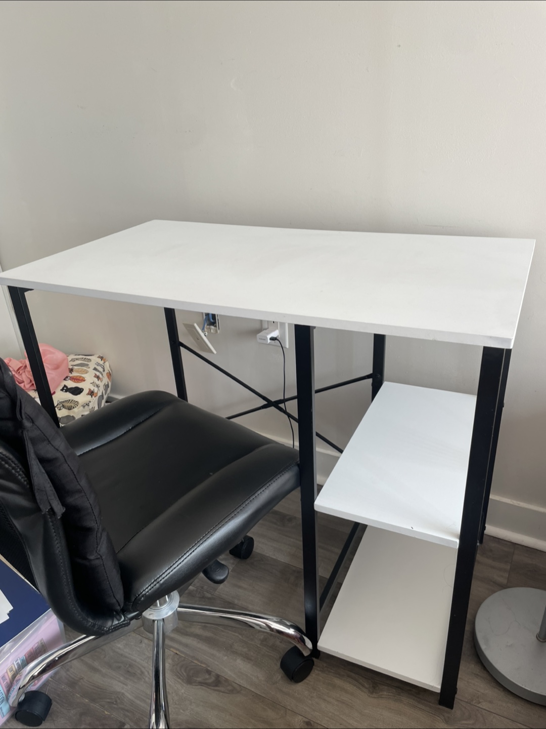 Modern White & Black 2 Shelf Desk
