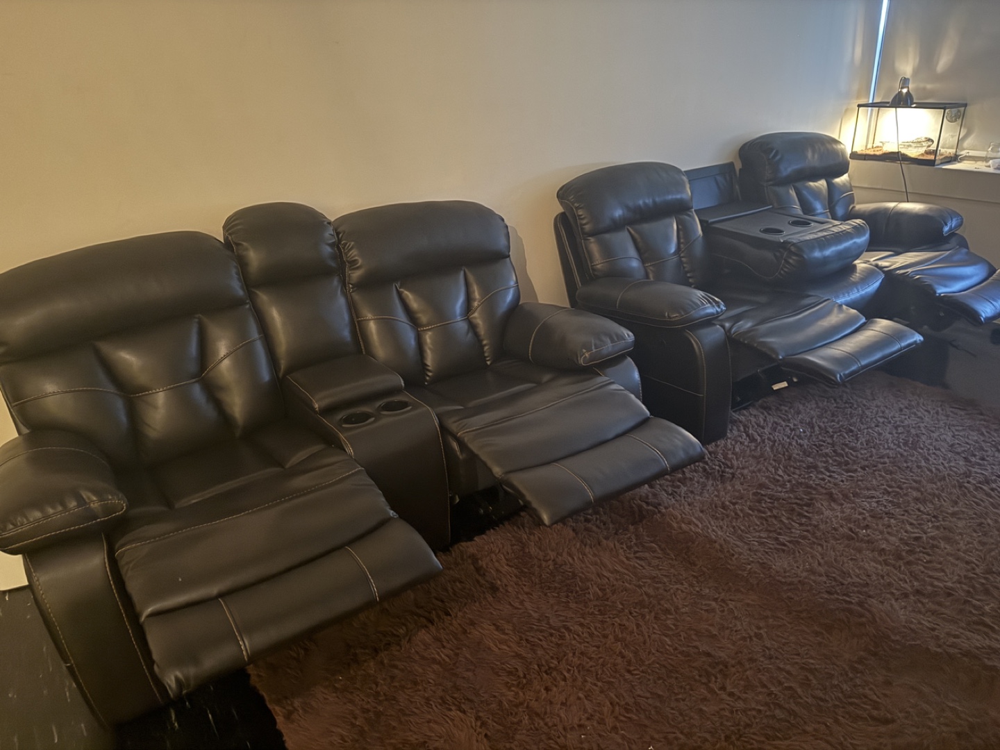 Brown Leather Reclining Sofa Set - photo 4