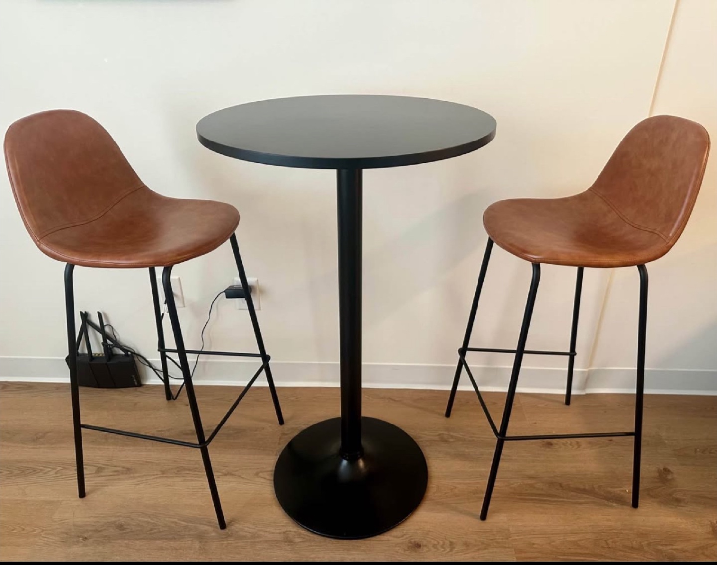 Bar Table and 2 Leather Bar Stools