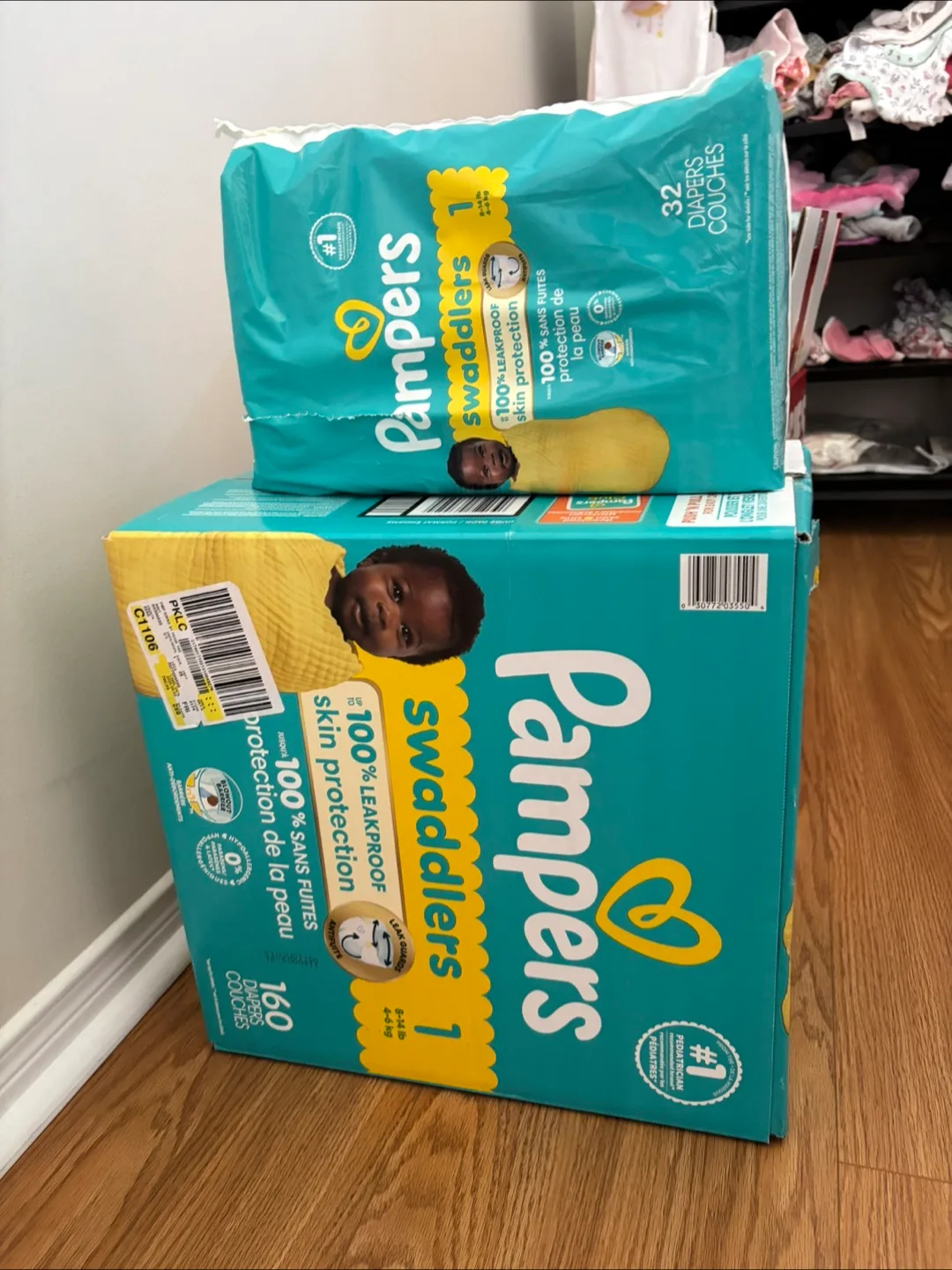 Pampers Swaddlers Size 1 Diapers (160 ct box + 32 ct pack) thumbnail