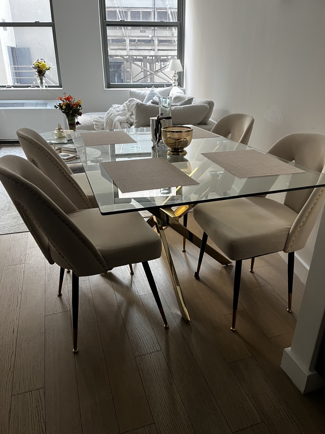 Glass Dining Table with Gold Legs