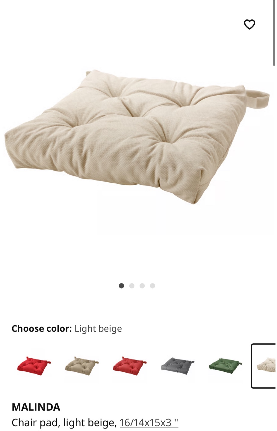 IKEA MALINDA Light Beige Chair Pad