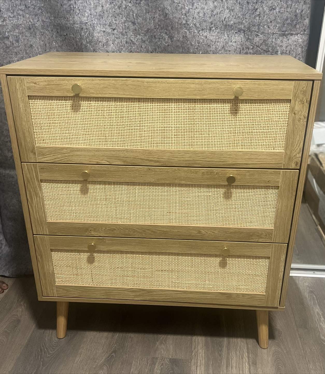 Wooden 3-Drawer Dresser with Rattan Fronts