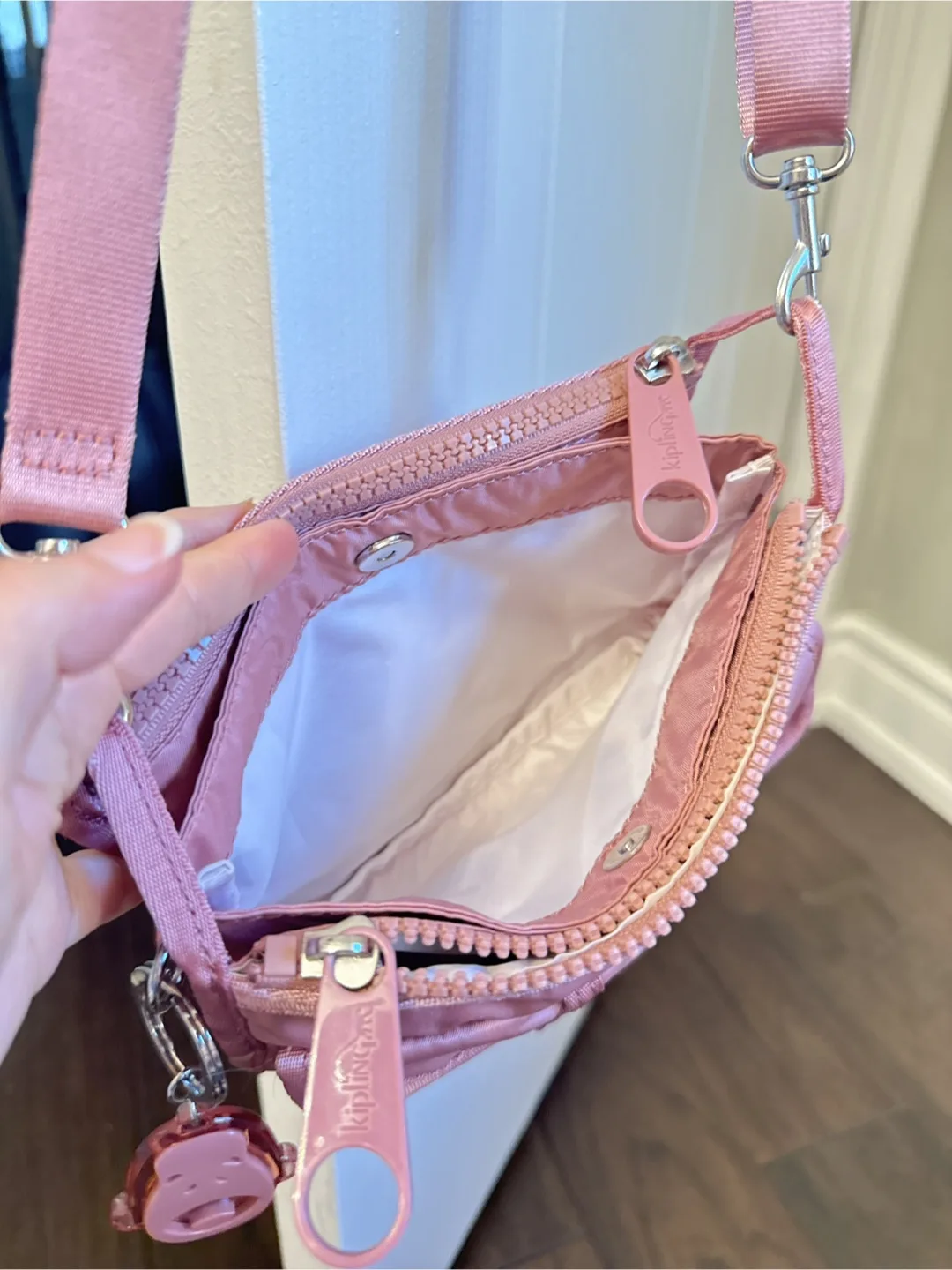 Kipling NEW satin Blush  Pink Crossbody Bag image indicator(9)