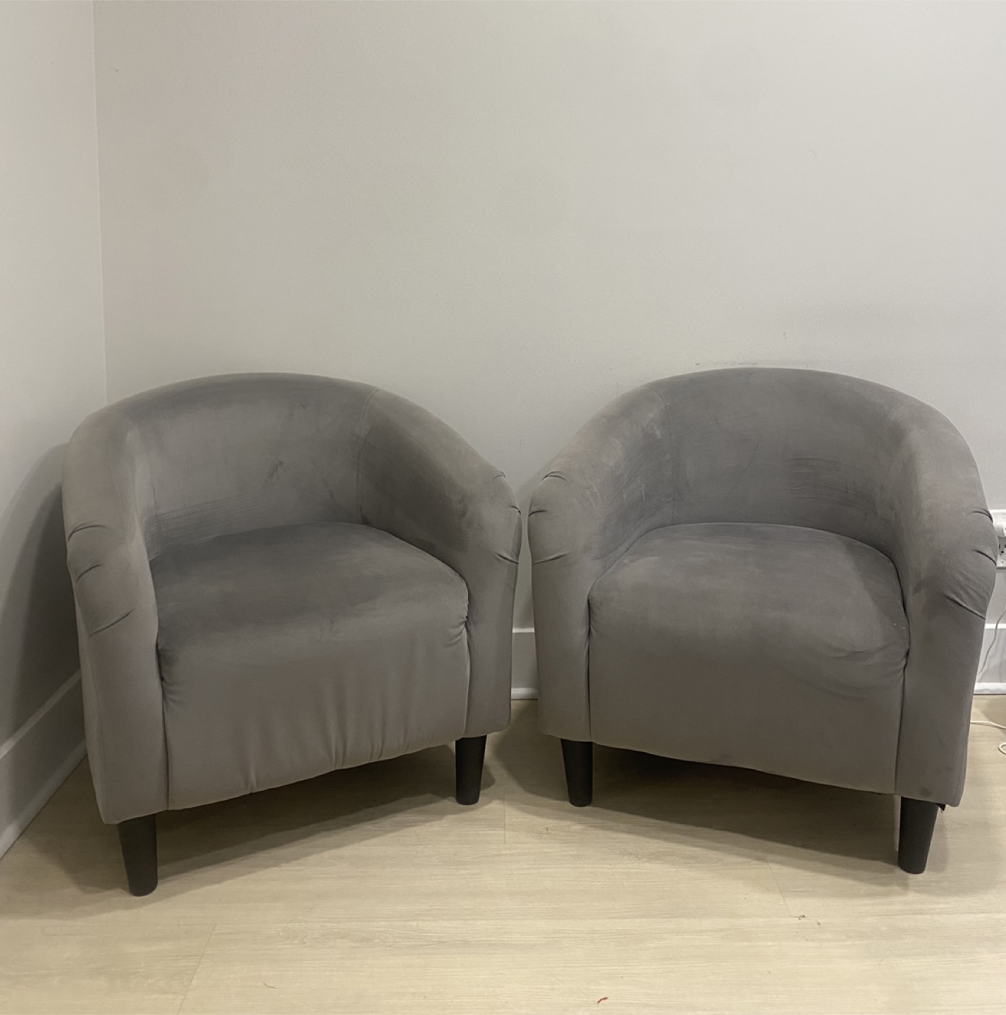 Gray Velvet Barrel Accent Chairs - Set of 2