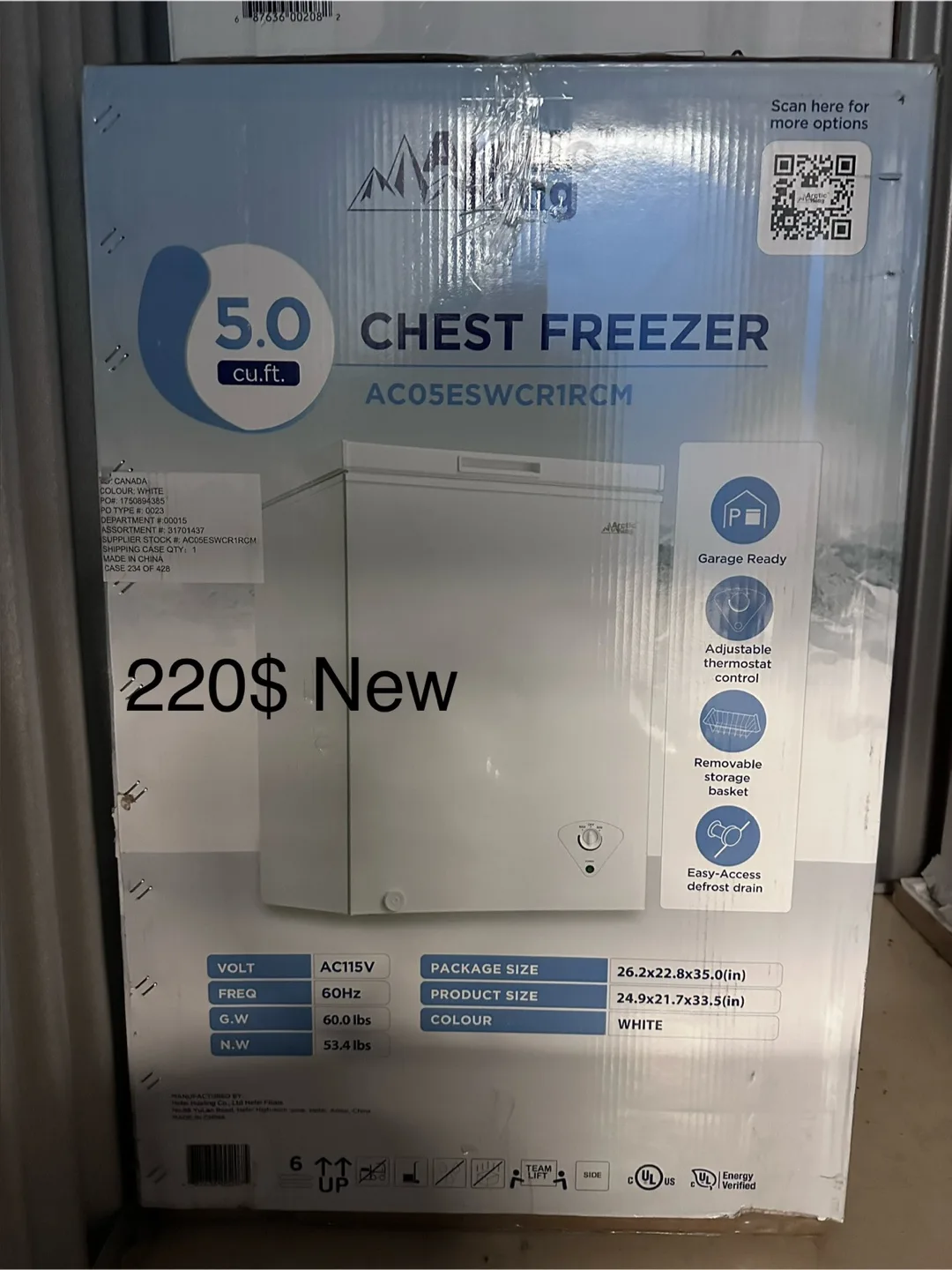 New Arctic King 5.0 cu. ft. Chest Freezer - White thumbnail