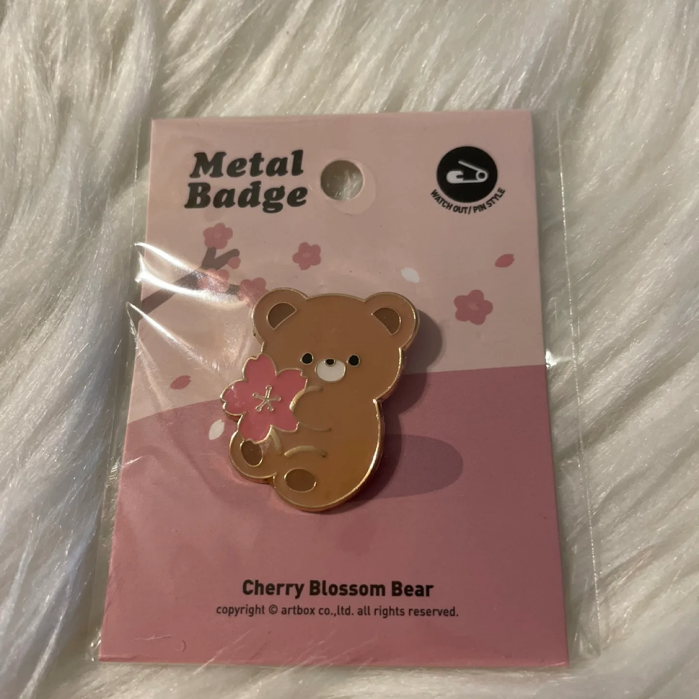 Artbox Cherry Blossom Bear Metal Badge Pin thumbnail