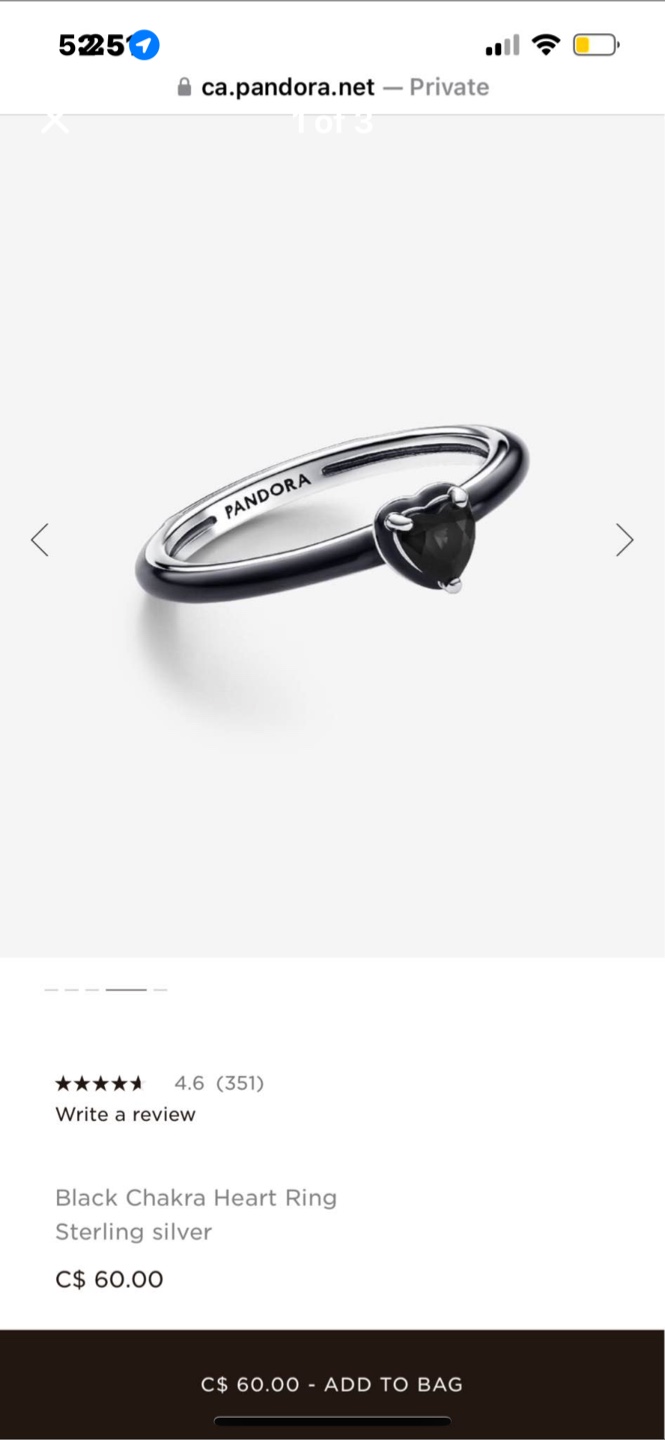 Pandora Black Chakra Heart Ring