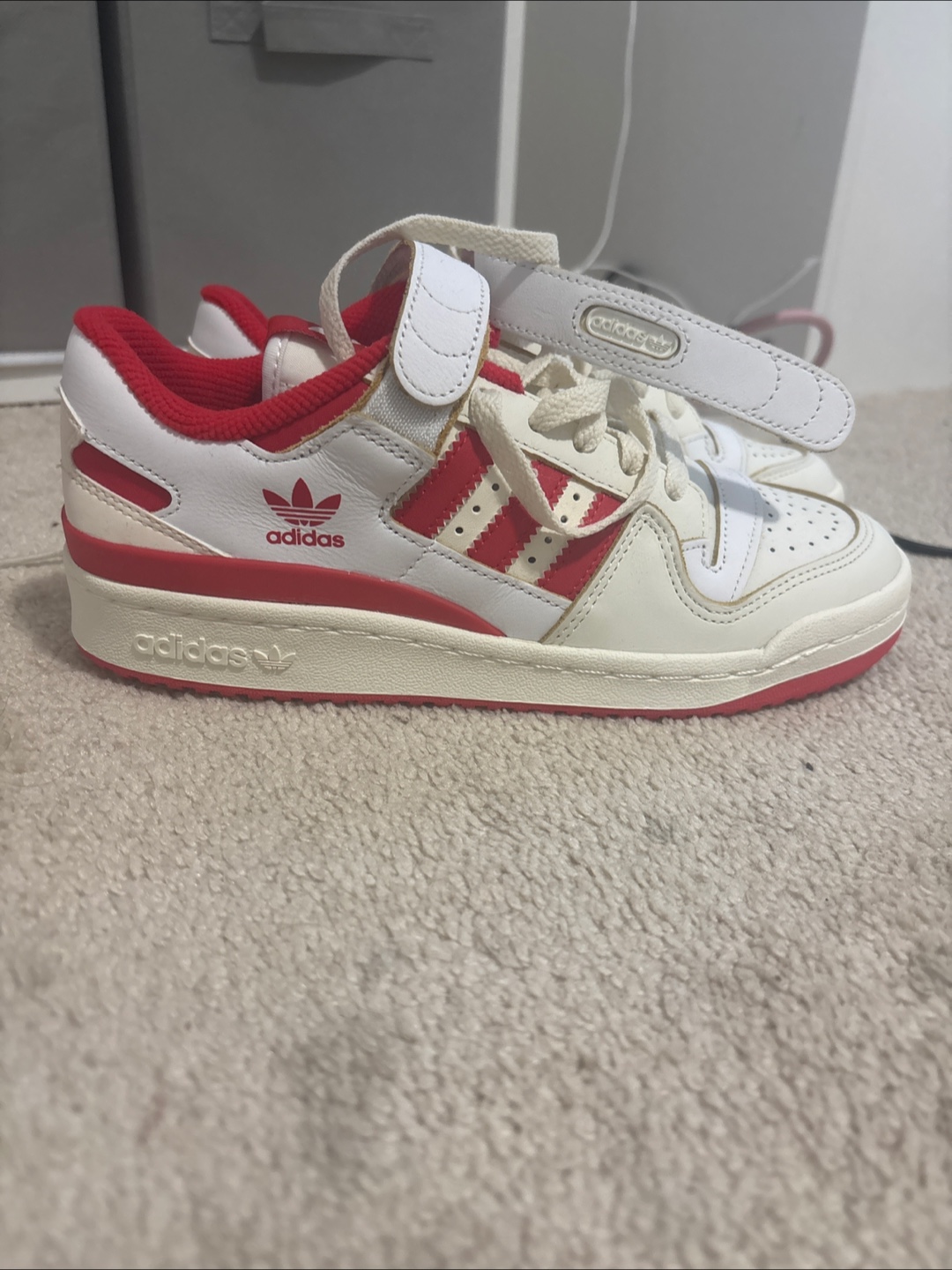 red and white adidas forum lows
