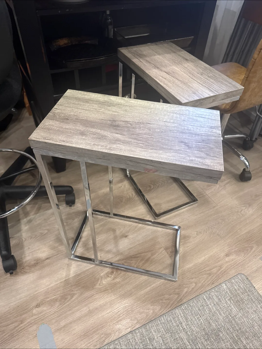 Set of 2 Side Tables - Grey Veneer & Chrome thumbnail