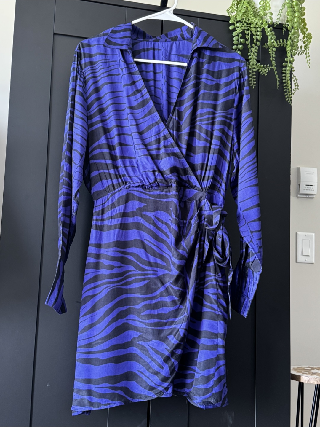 Blue & Black Zebra Print Wrap Dress