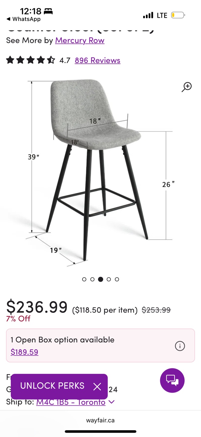 Seidman 26" Upholstered Counter Stool (Set of 2 - photo 2