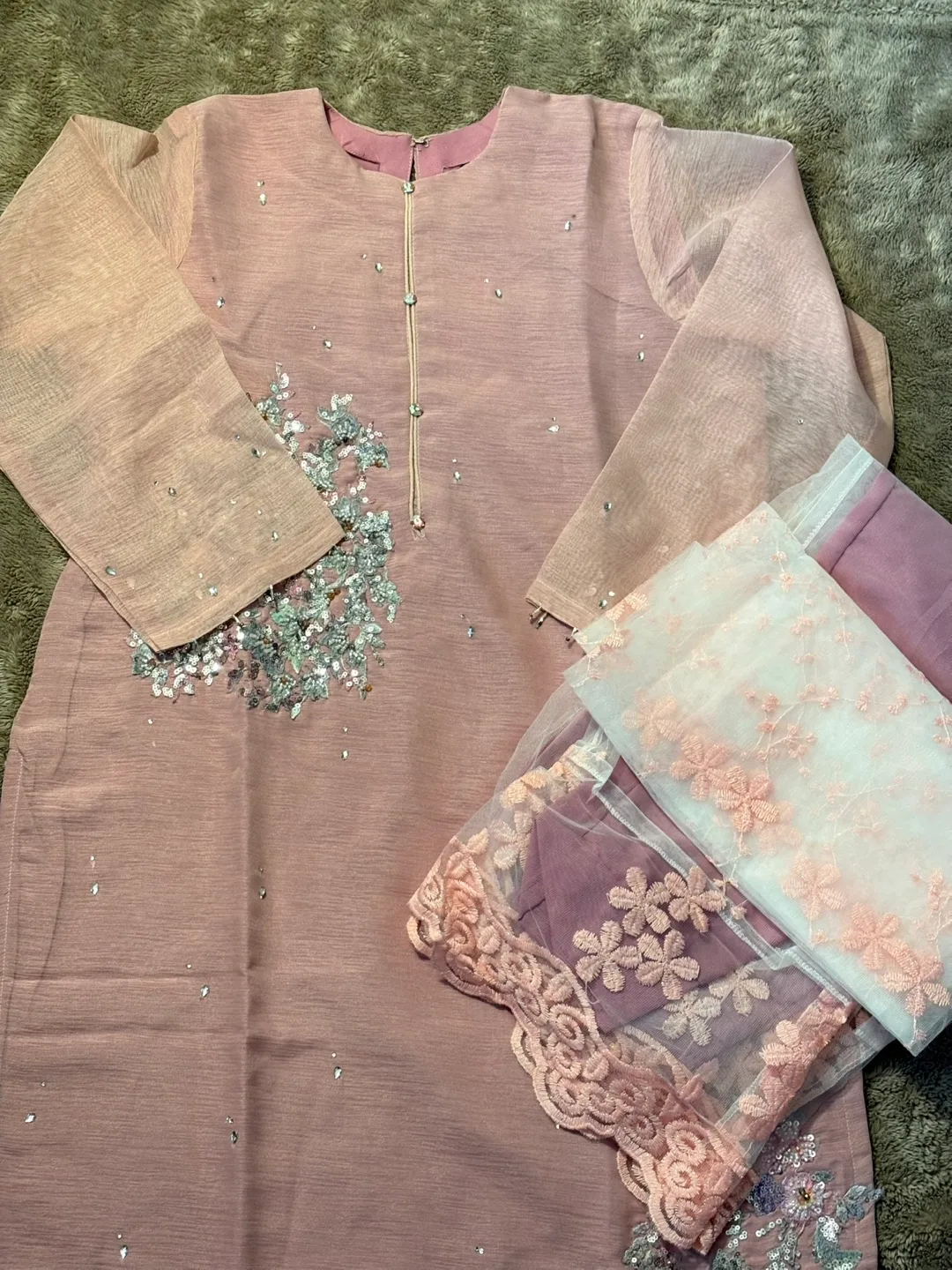 Pink Embellished Kurti Set - Size Unknown thumbnail