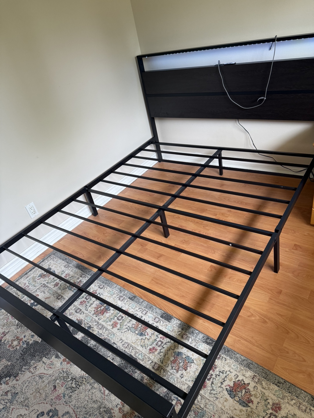 Bed Frame with charging station + LED Headboard
