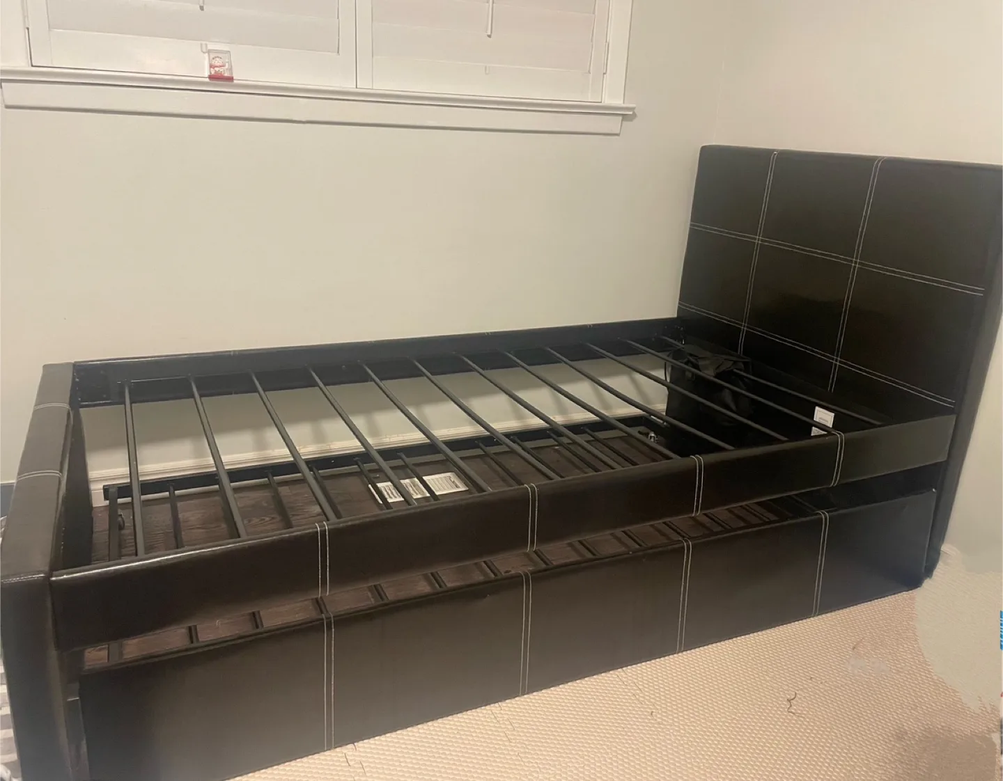 Dark brown twin size trundle bed thumbnail