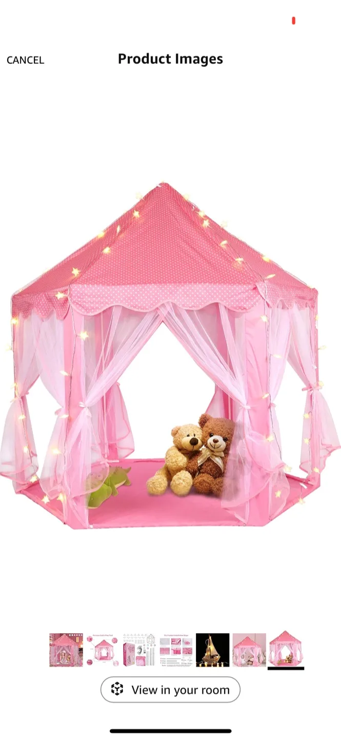 Princess Castle Play Tent - Pink, 53x55 inch thumbnail