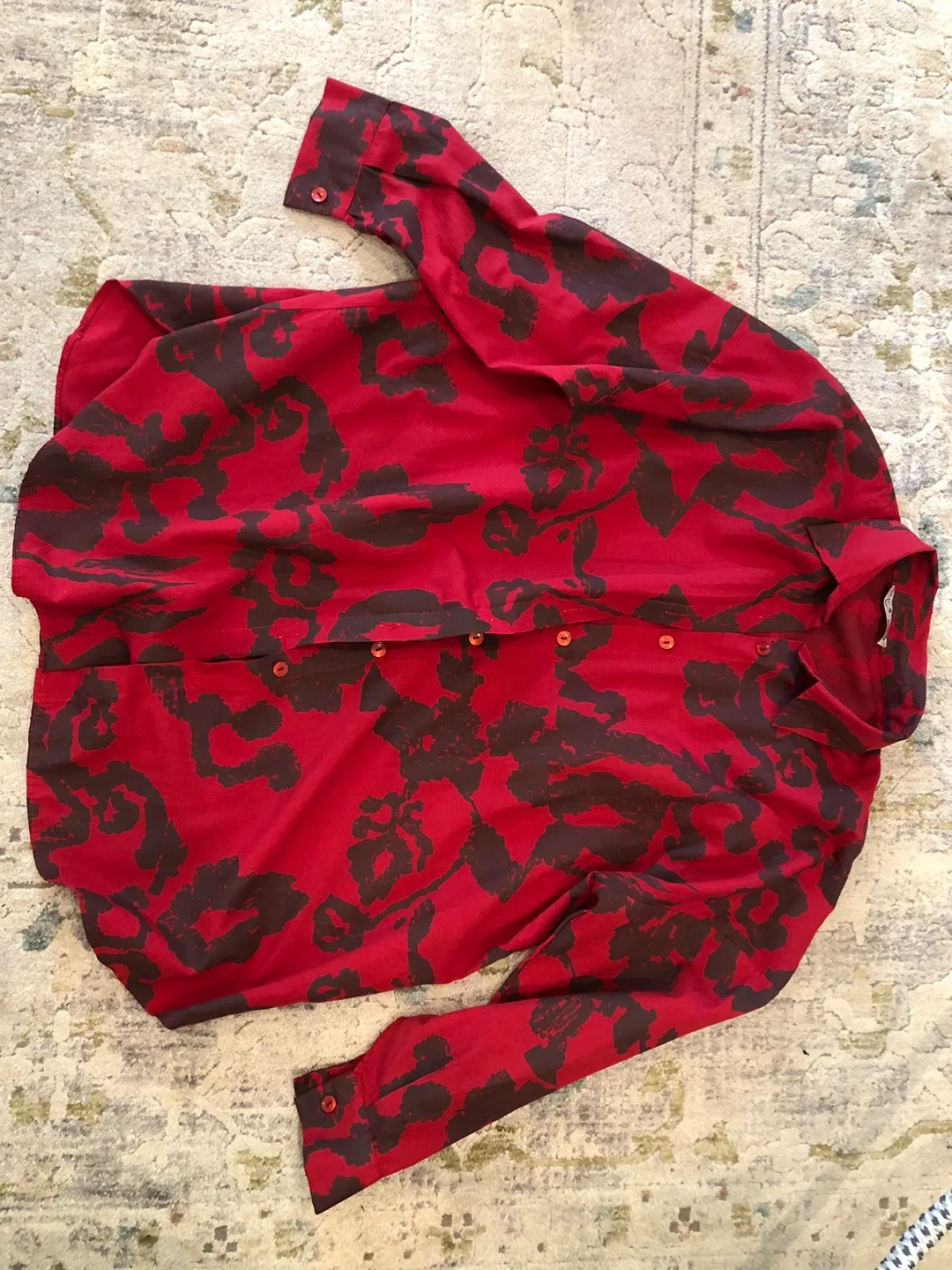 Vay Bülent Turan Red Floral Button-Down Shirt thumbnail