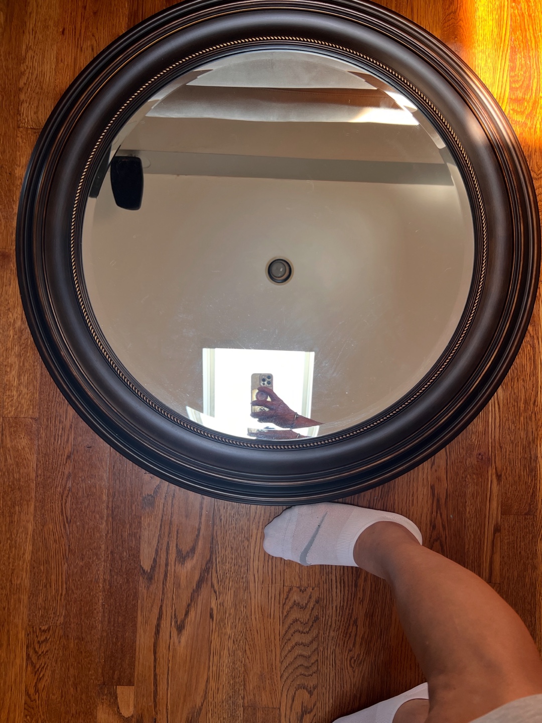 Round Wall Mirror - Brown Frame