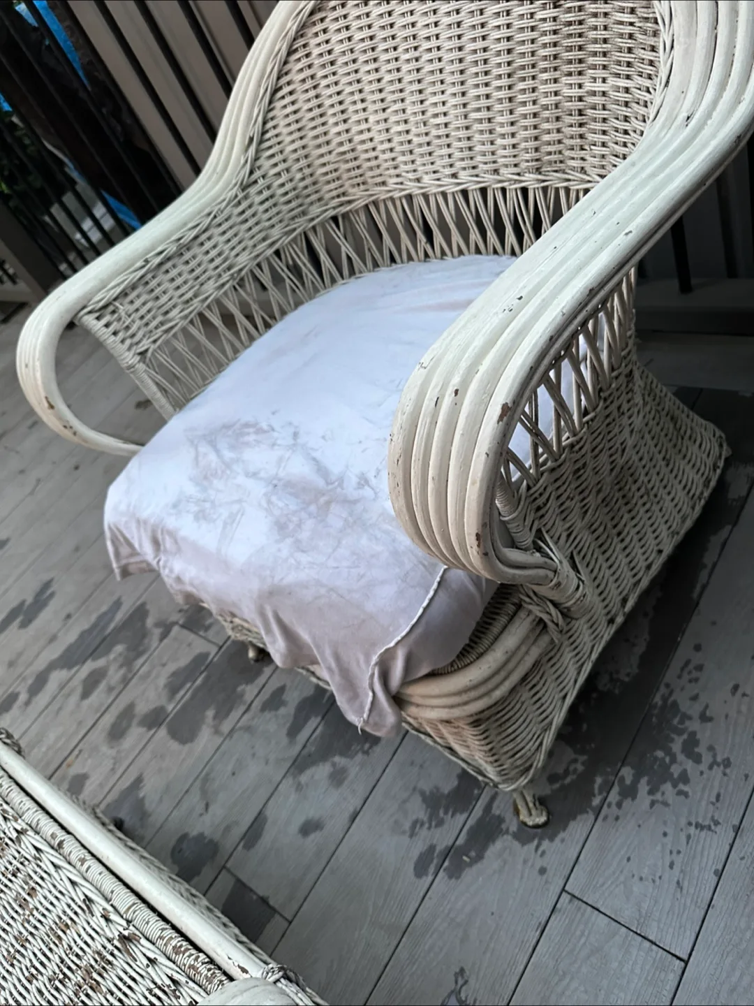 Wicker Chair and Ottoman Set - White thumbnail