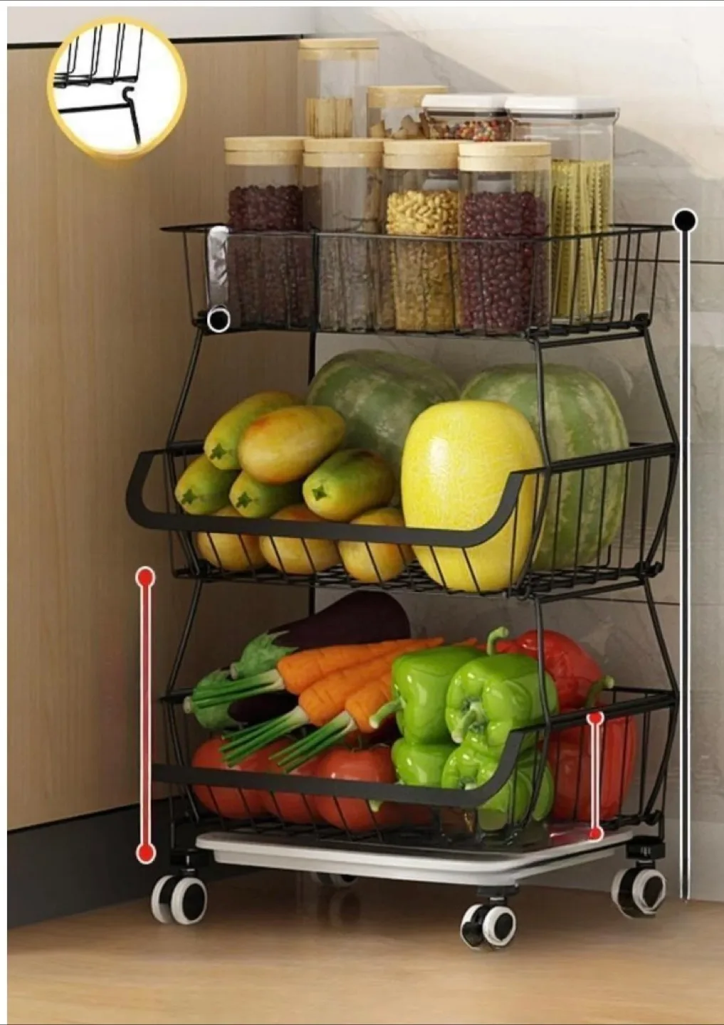 3-Tier Rolling Metal Wire Basket Organizer thumbnail