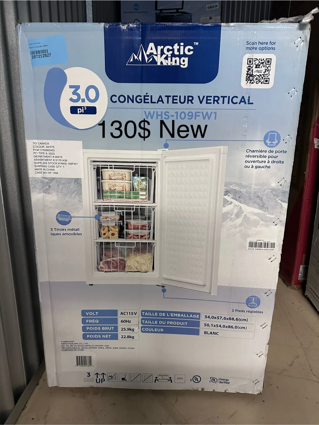 New Arctic King 3.0 pi³ Vertical Freezer - White thumbnail