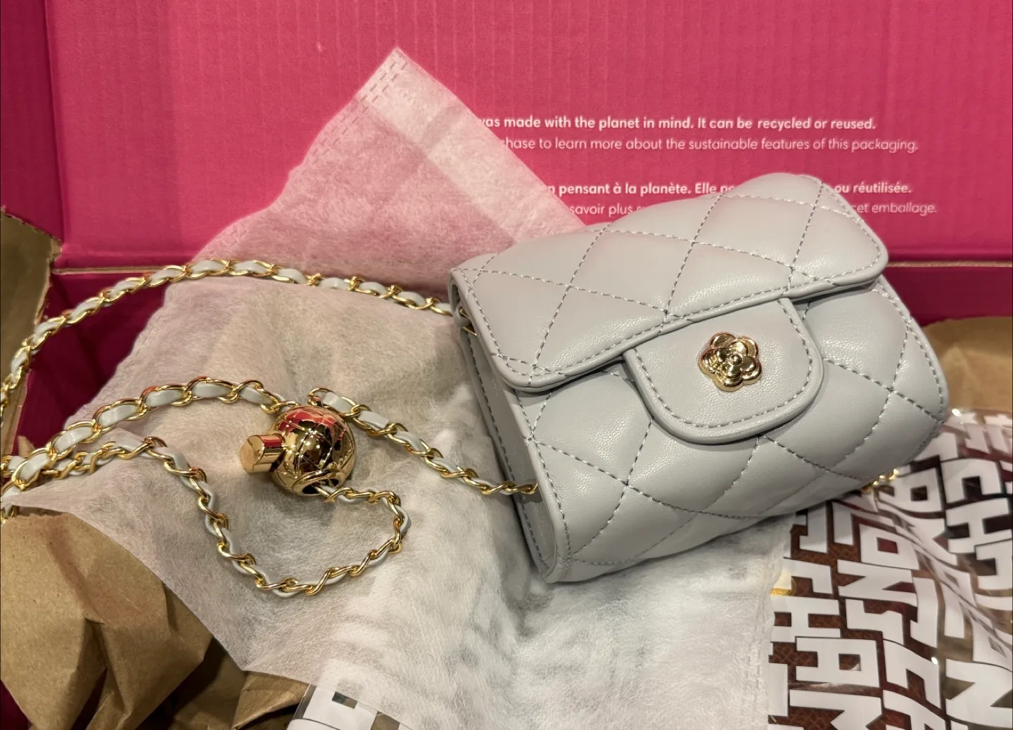 Light Blue Quilted Mini Bag with Chain thumbnail